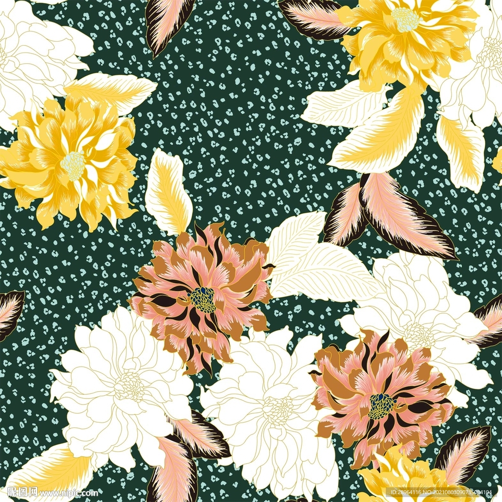 蓝底豹纹大花朵