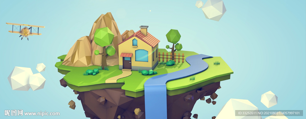 Lowpoly 小岛 天空