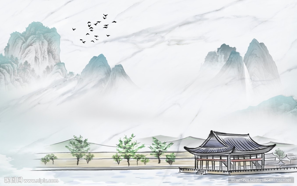 新中式山水背景墙