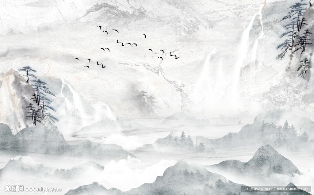 新中式山水背景墙