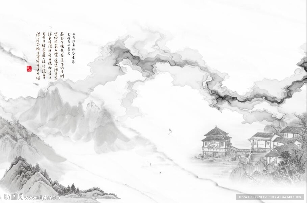 中式山水情背景墙