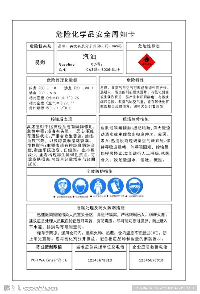 危险化学品安全周知卡