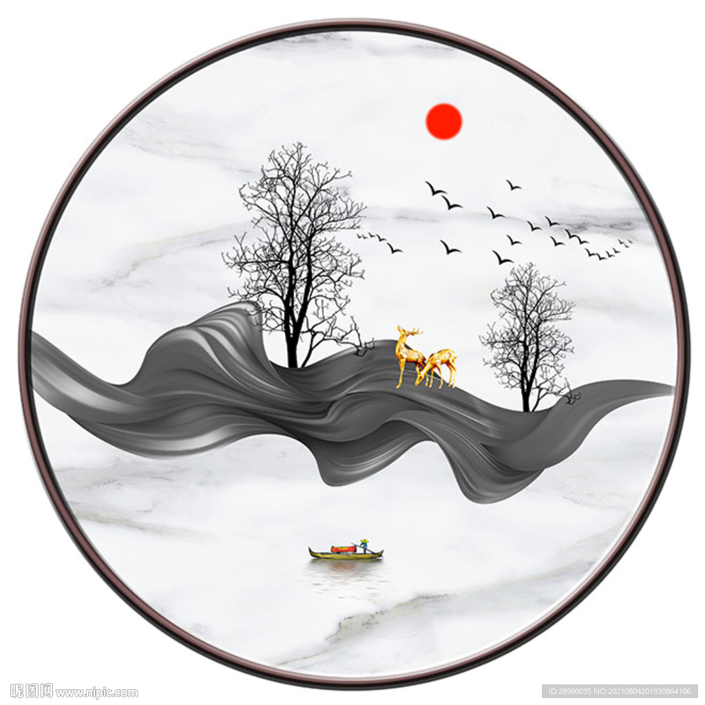 抽象山水圆形装饰画