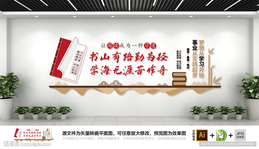 校园图书馆国学书香文化墙图片