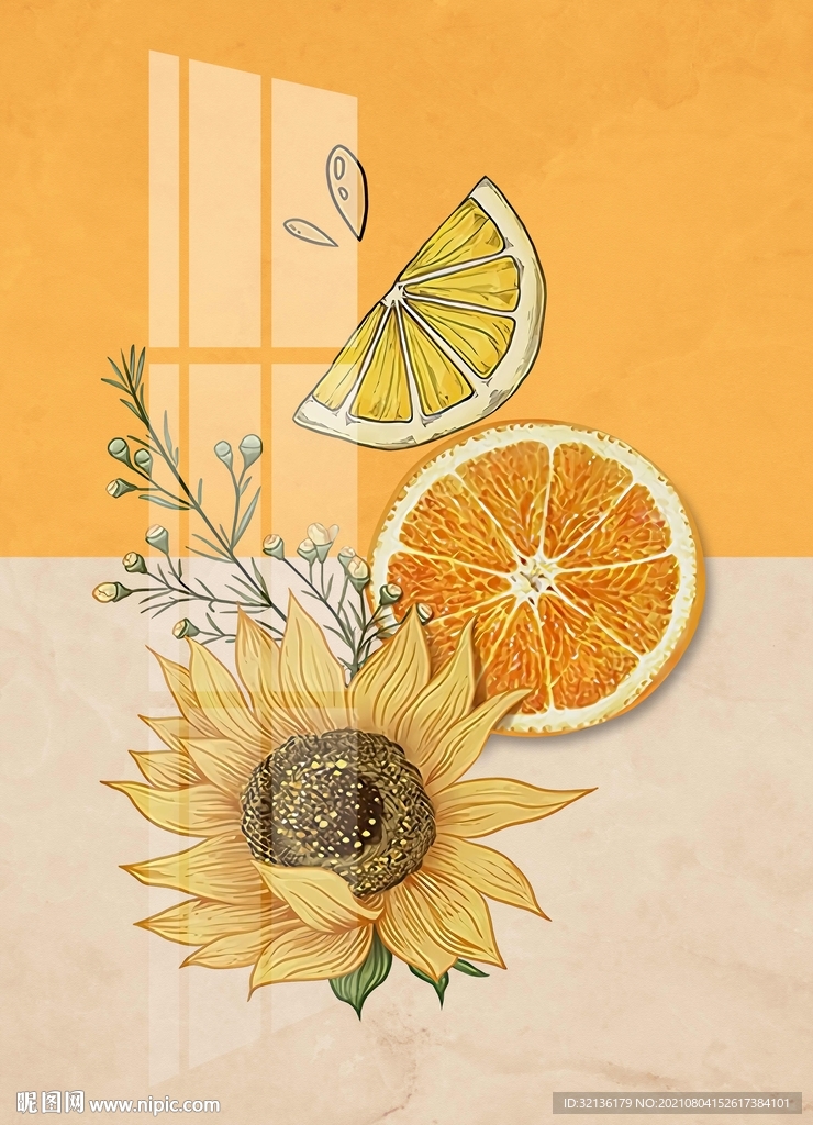 现代简约北欧重彩花卉水果装饰画