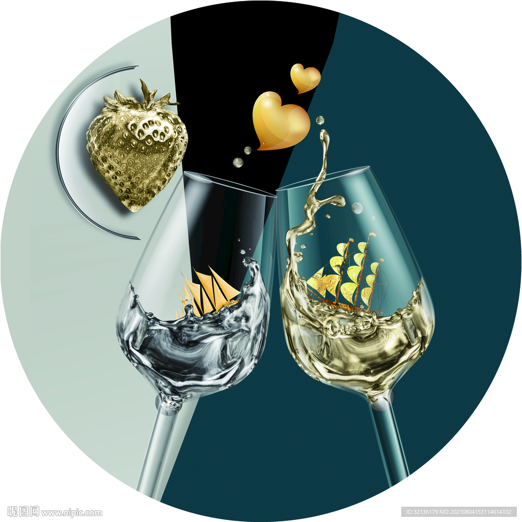 现代轻奢酒杯装饰画