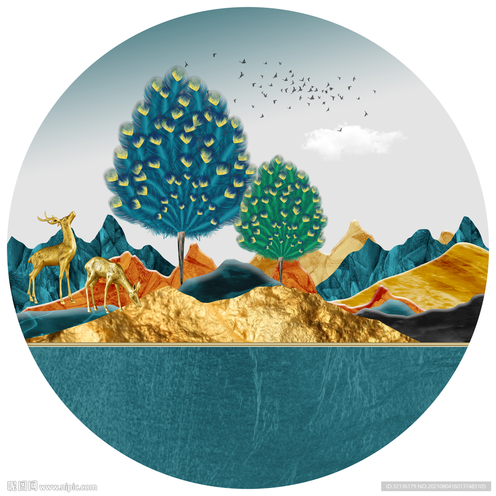 现代轻奢麋鹿装饰画