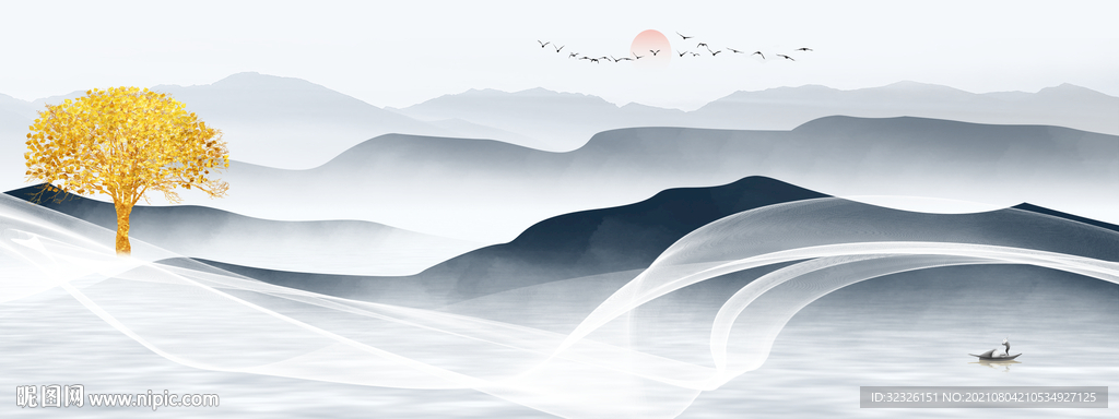 山水 晶钻床头画 TIF分层图