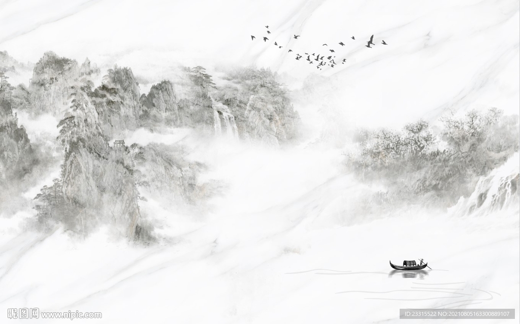 新中式山水背景墙