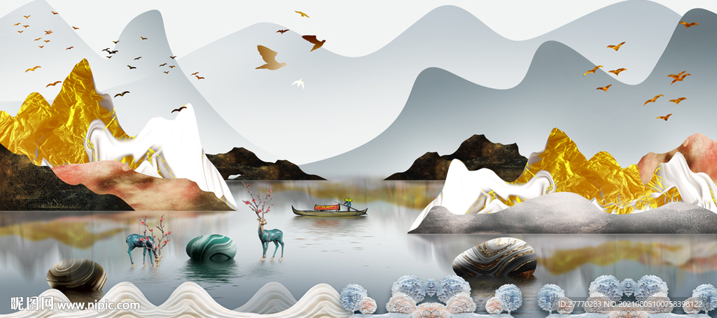 立体麋鹿石来运转装饰画