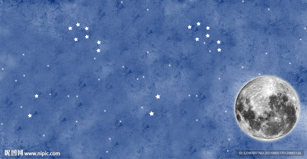 卡通月球儿童房背景墙