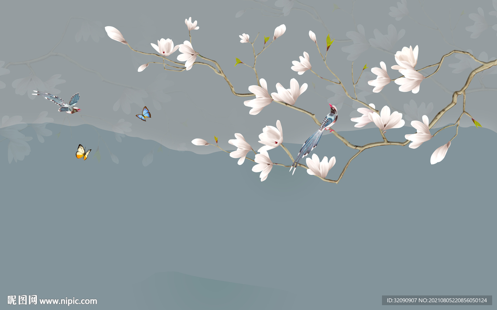 手绘玉兰背景墙