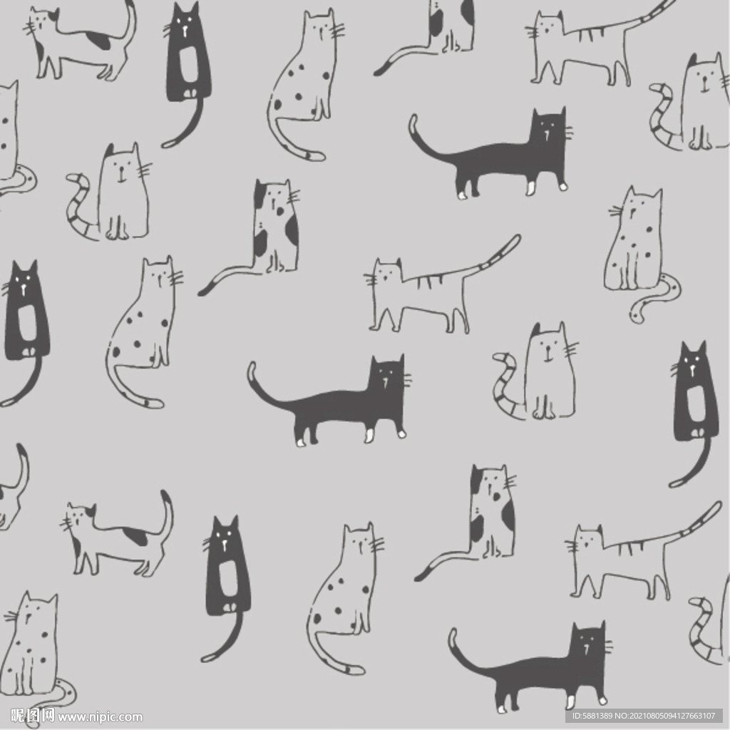 灰色猫咪图案花型