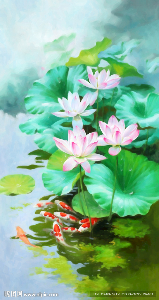 油画荷花壁画