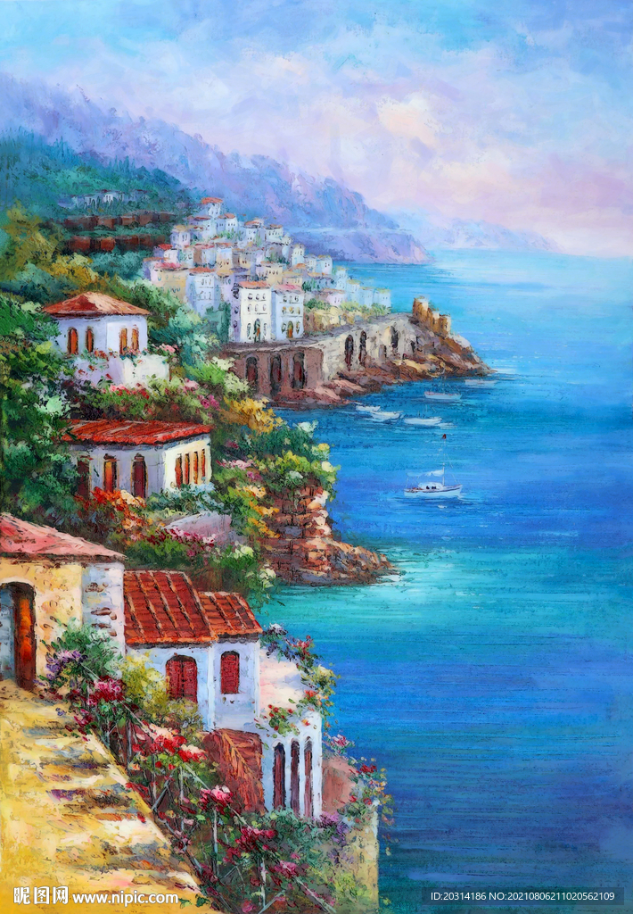 地中海风景爱情海油画