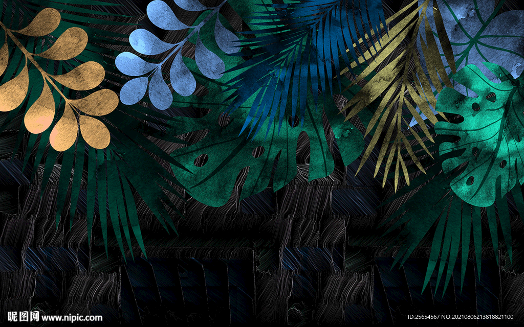 植物叶子电视背景墙壁画