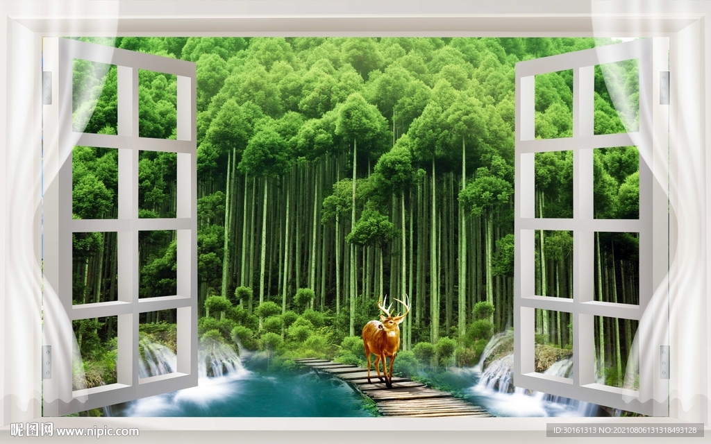 3D立体假窗竹林风景