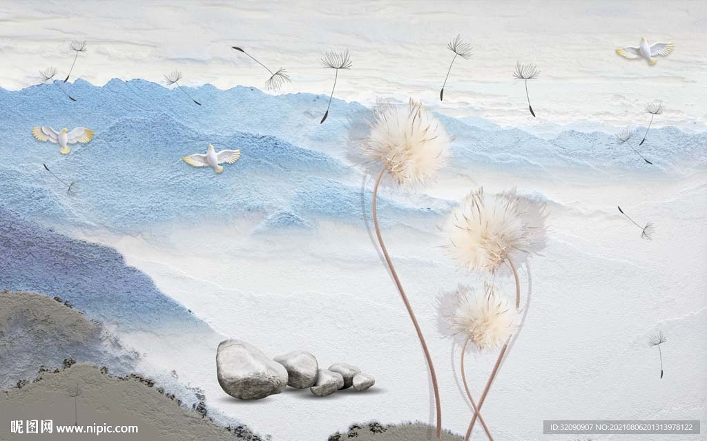 抽象蒲公英背景墙