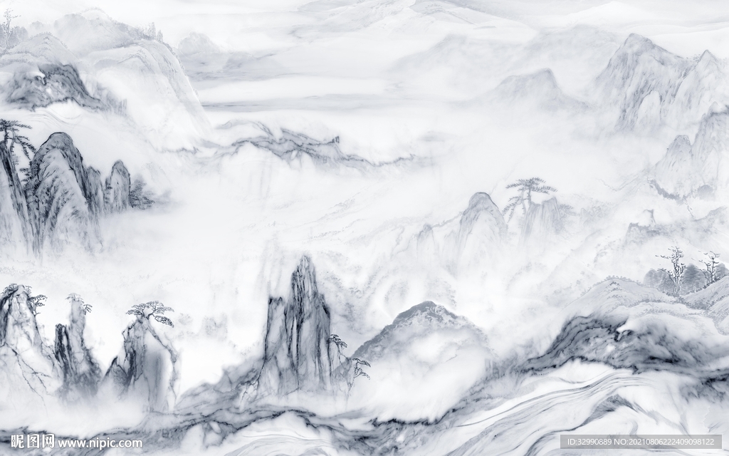 中式灰色背景山水 TIF分层