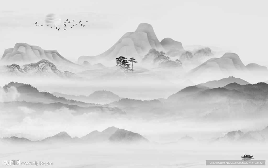 高端灰色意境山水 TIF分层