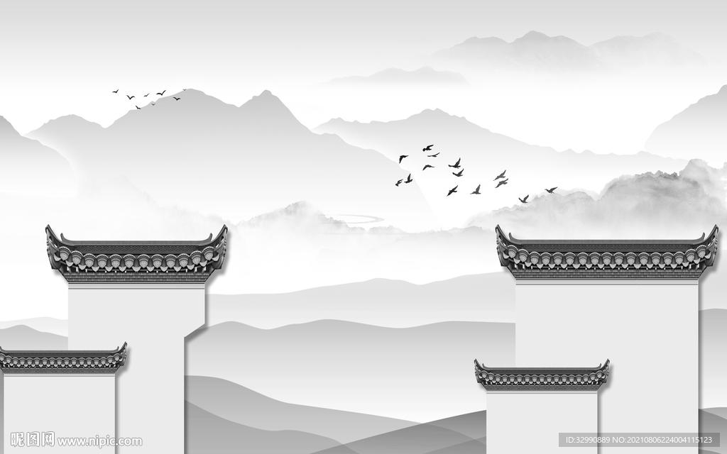 别墅 灰色意境山水 TIF分层