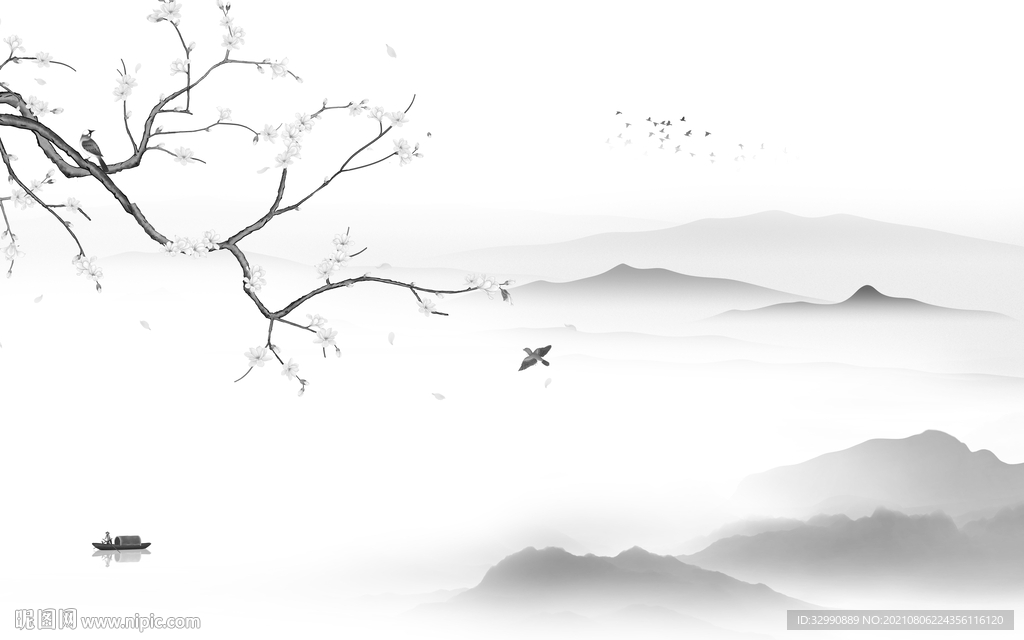 新中式灰色背景山水 TIF分层