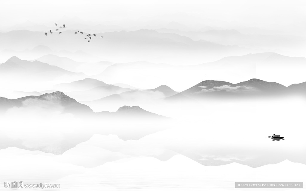 新款灰色意境山水 TIF分层