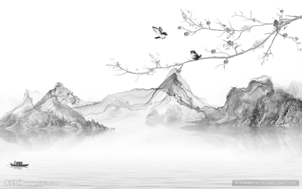 别墅灰色背景山水 TIF分层