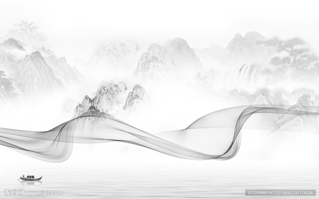 最新灰色背景山水 TIF分层