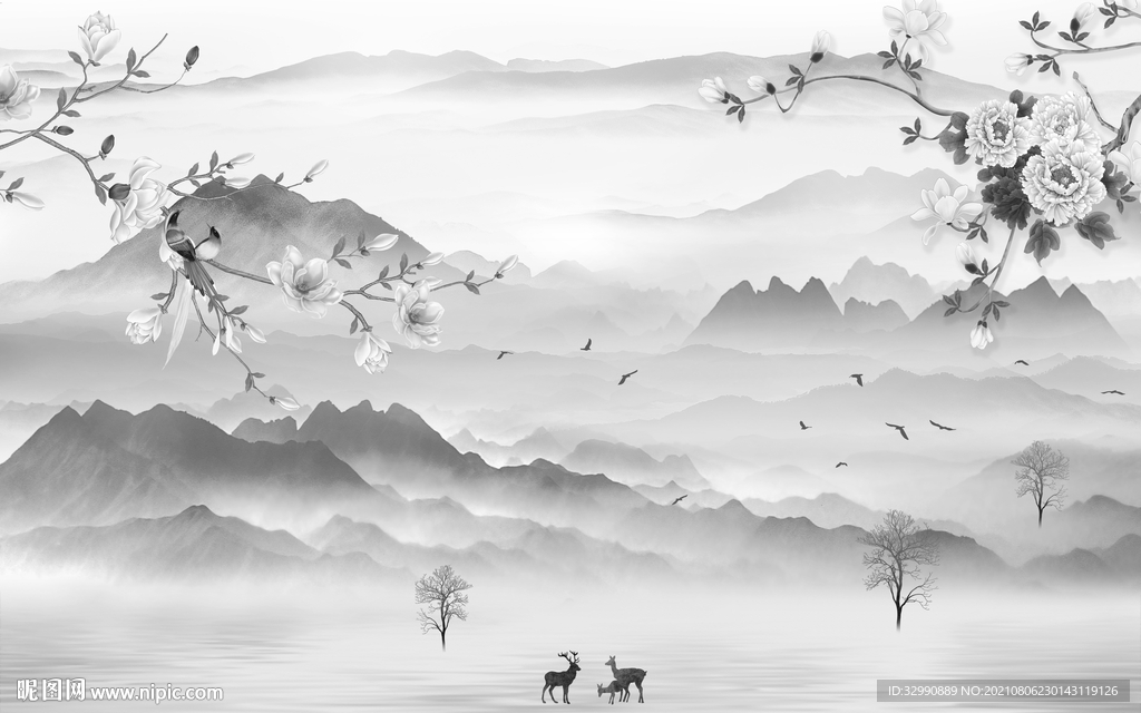 极简灰色背景山水 TIF分层