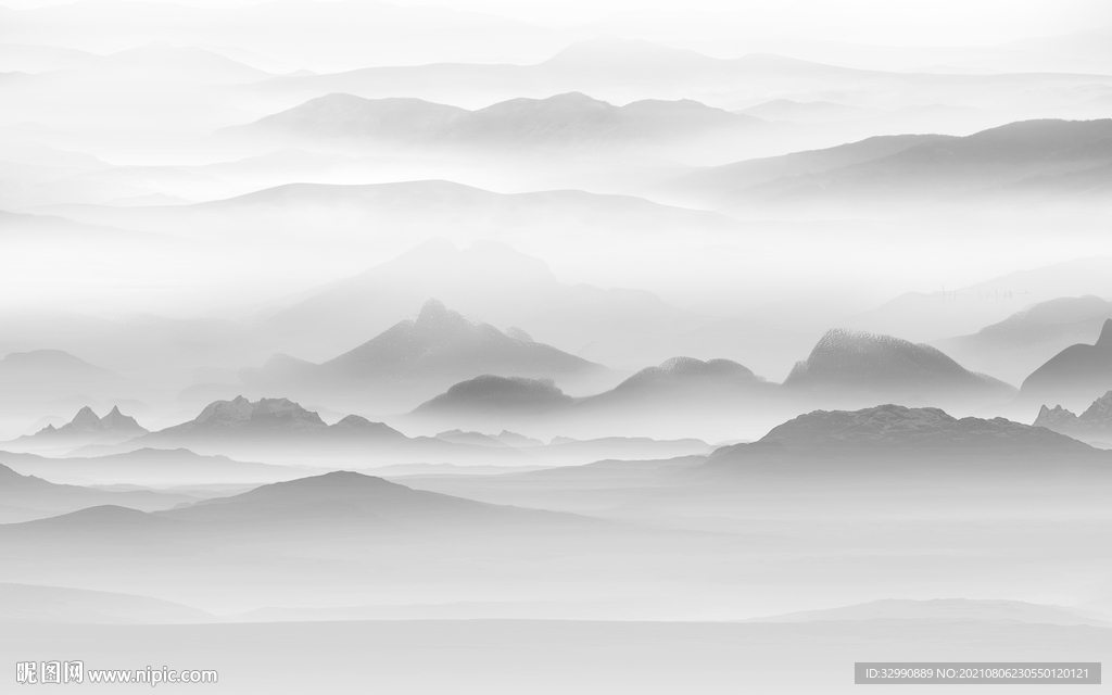 中国风灰色意境山水 TIF分层