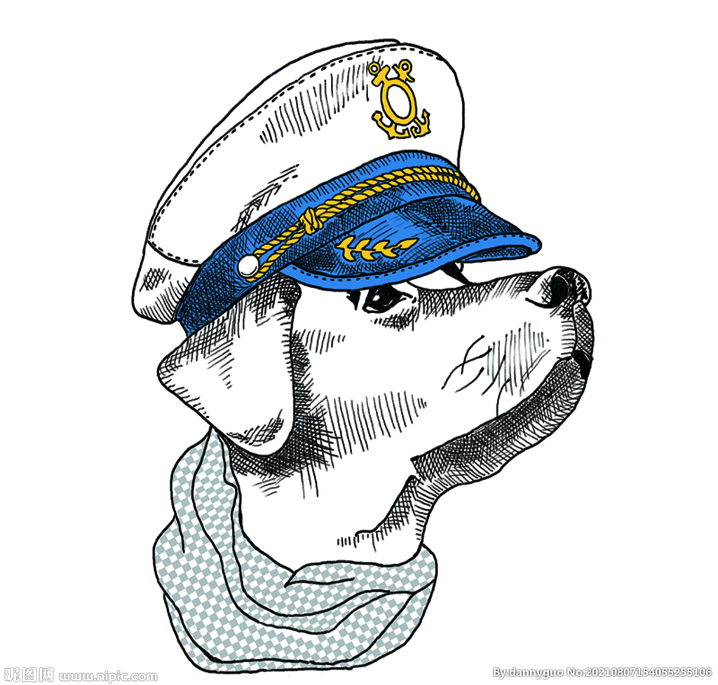 手绘海军动物狗