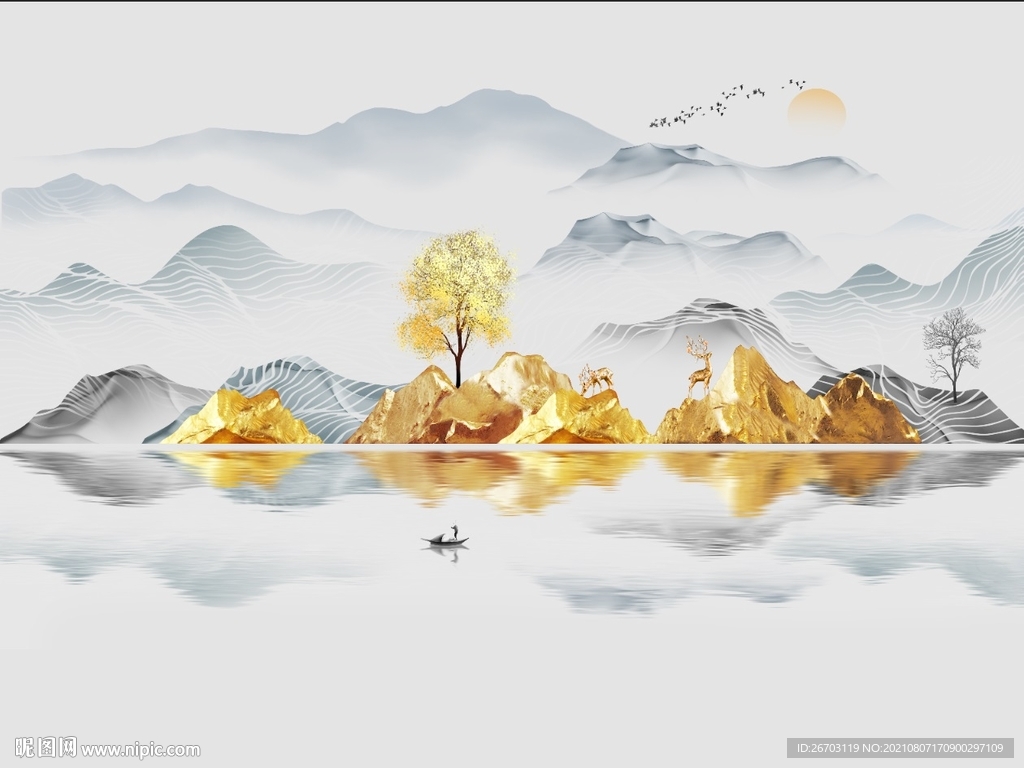 新款现代抽象山水电视背景墙