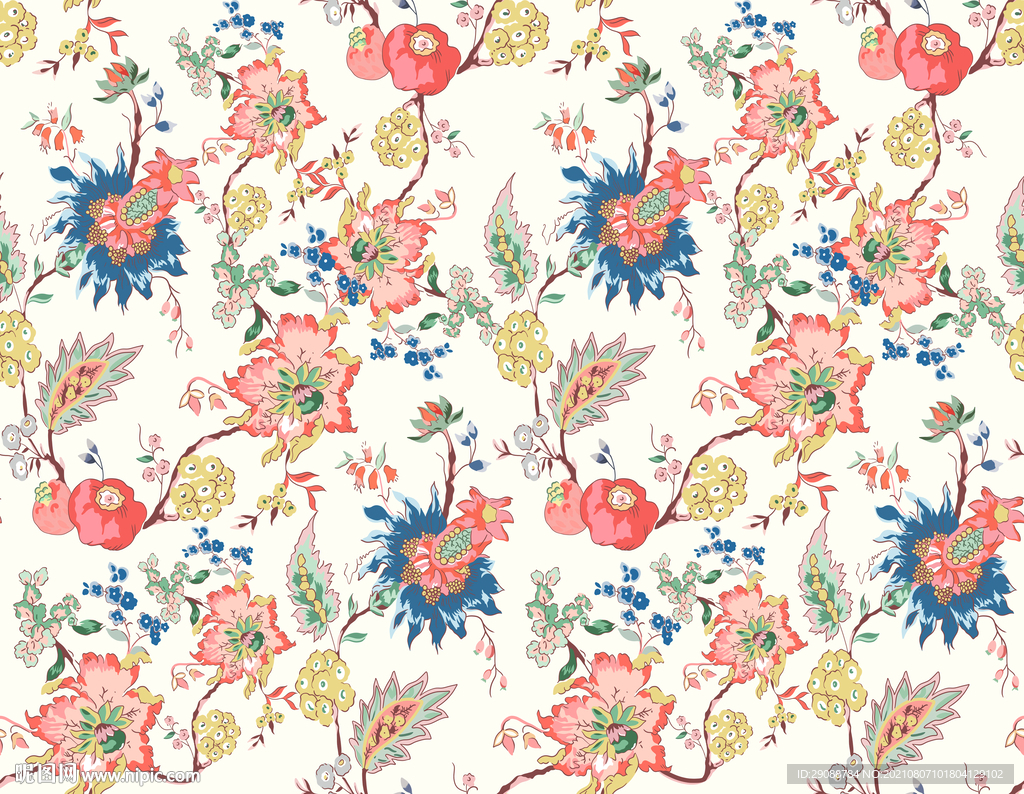 大牌花 数码印花 手绘花