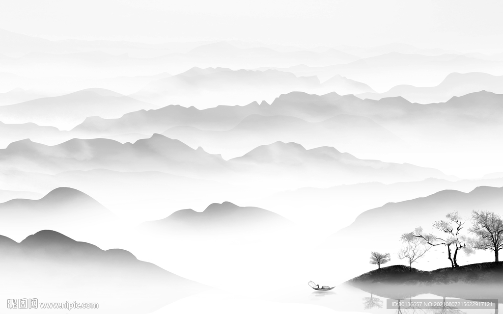 中国风灰色山水 TIF文件分层