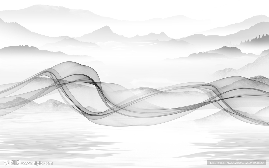 线条 灰色山水 TIF文件分层
