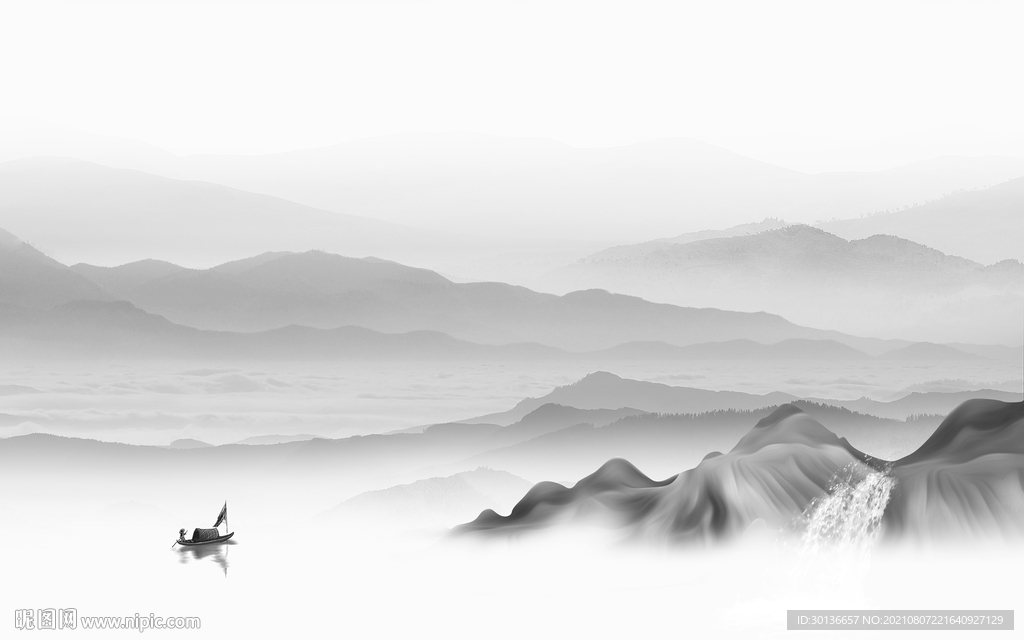 背景墙灰色山水画 TIF分层图