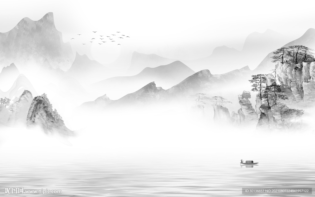 简约新灰色山水 TIF分层画