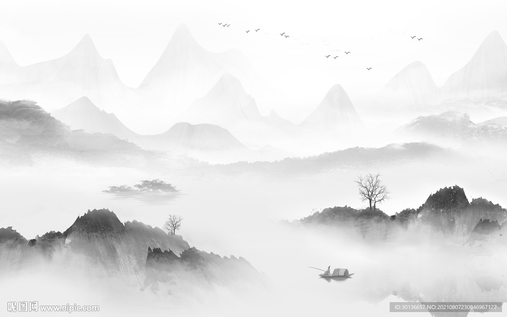 简约灰色山水画 TIF分层图