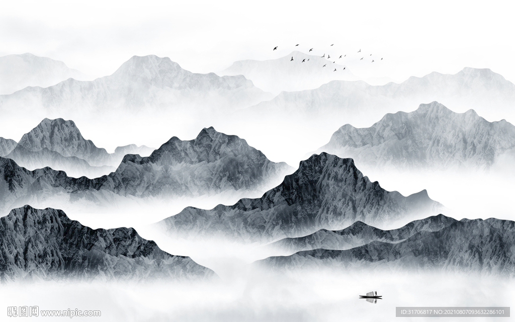 中式水墨山水画