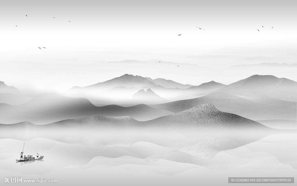 爆款高清灰色山水 TIF分层