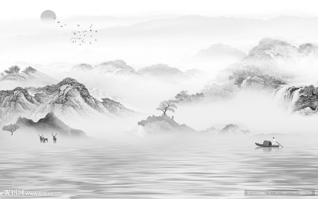 现代 高清灰色山水 TIF分层