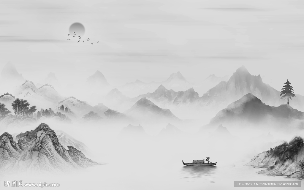 客厅灰色山水 TIF分层