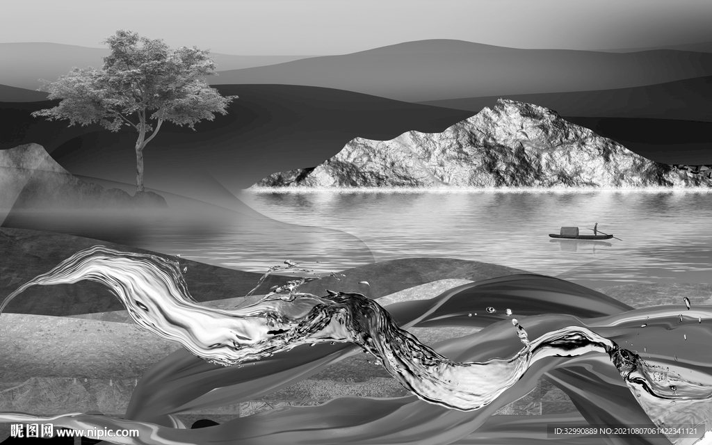 最新灰色背景墙画 TIF分层