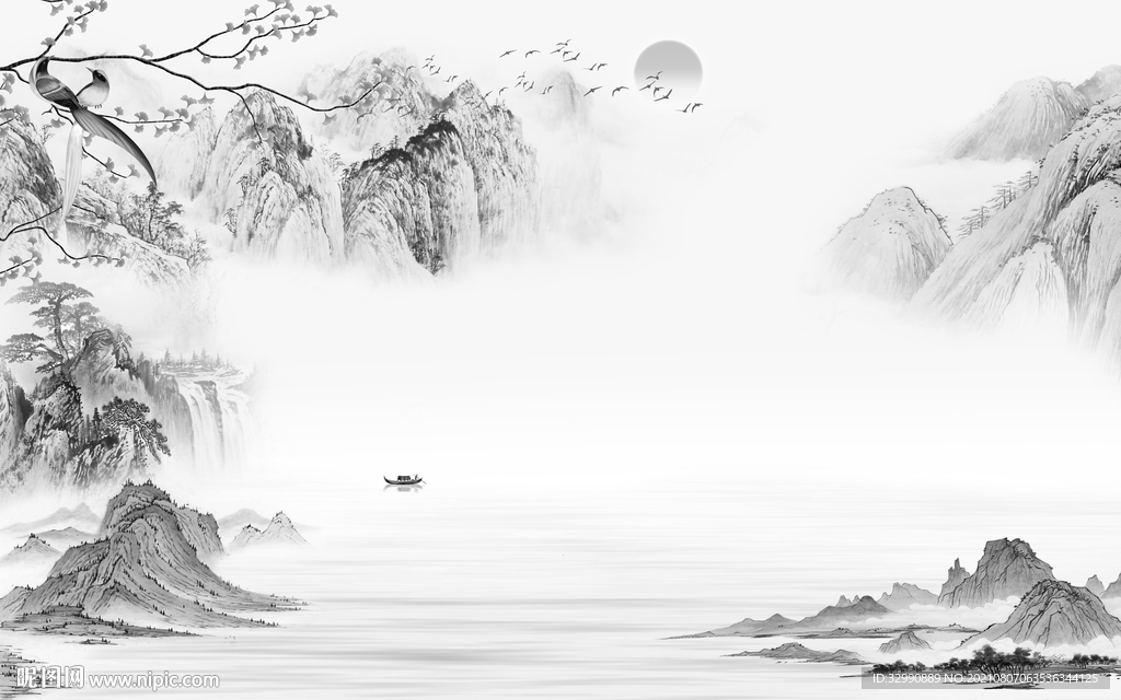 新中式灰色意境山水 TIF分层