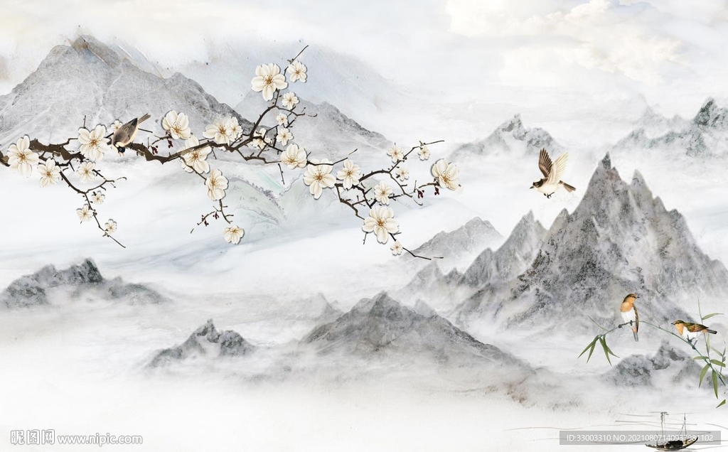 新中式山水背景墙