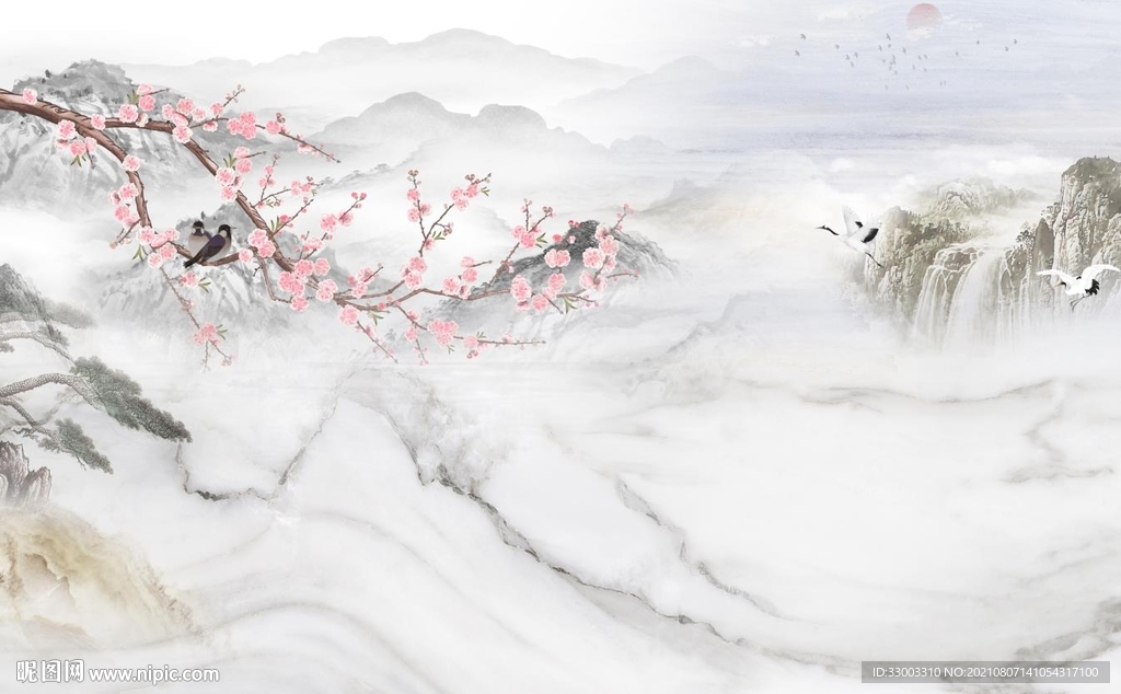 新中式山水背景墙