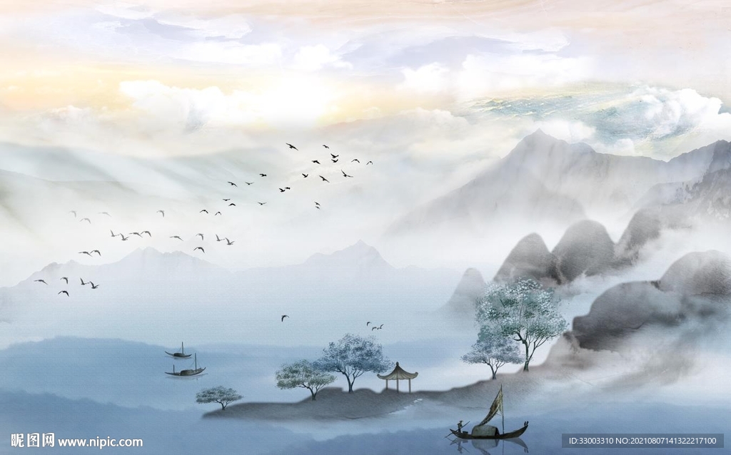 新中式山水背景墙