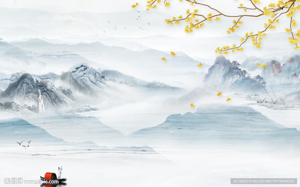 新中式山水背景墙