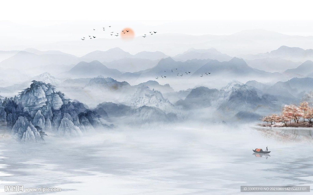 新中式山水背景墙